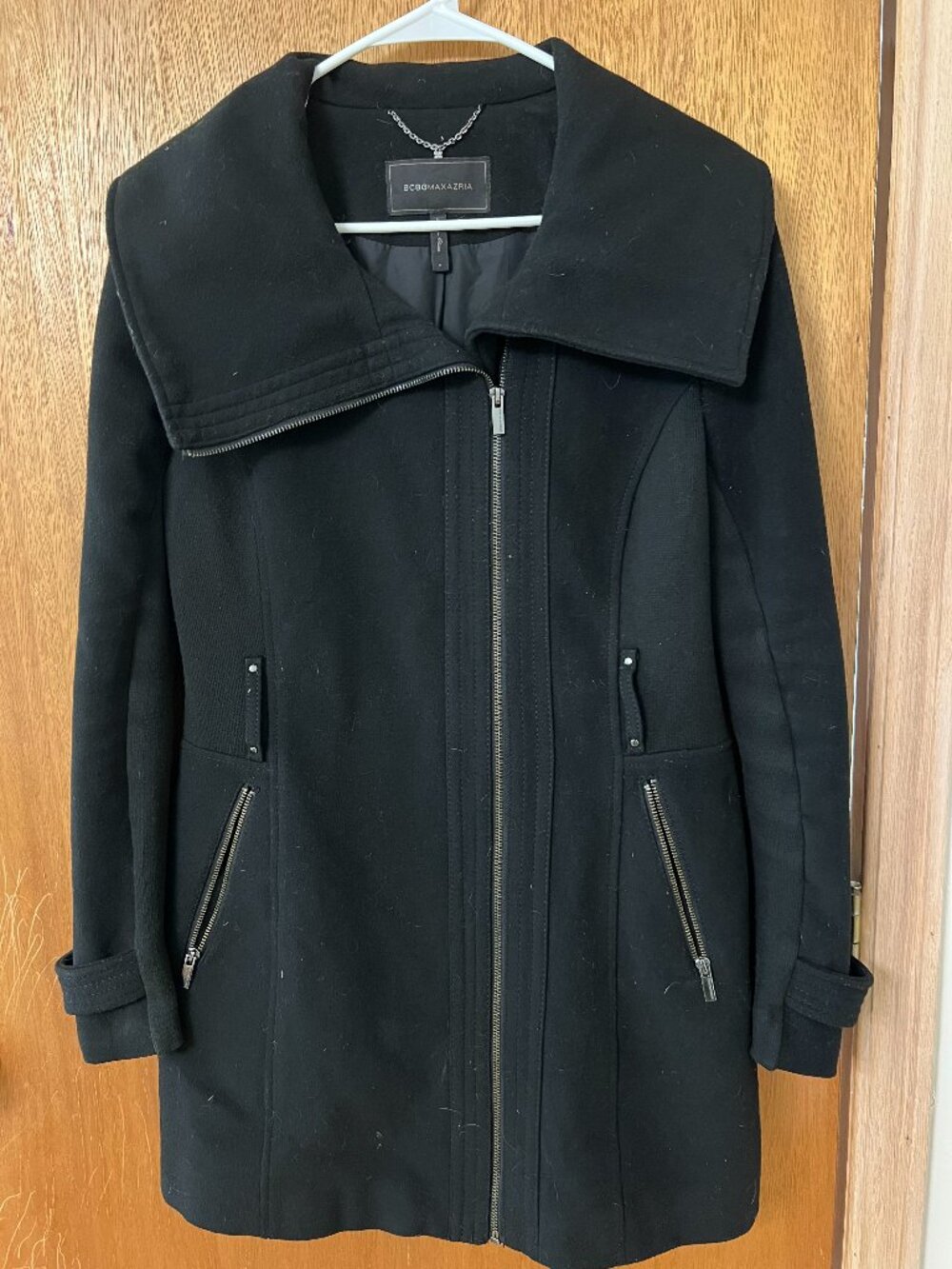 BCBGMAXAZRIA Black Wide-Collar Zip Front Jacket — Size M